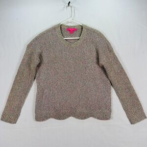 LILLY PULITZER Rainbow Metallic Gliana Sweater Womens Medium Scalloped Hem EUC